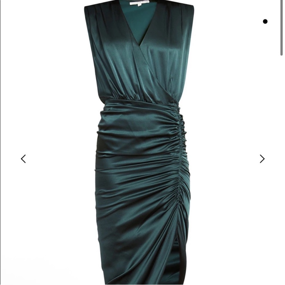 Veronica Beard Casela Silk Rouched Sleeveless Dress in Green Size 6 - Picture 4 of 12